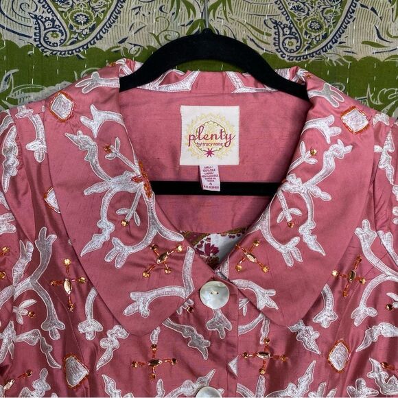 NWOT Y2K Plenty by Tracy Reese x Anthropologie Pink Silk Beaded Blazer Size 4 - Picture 3 of 15